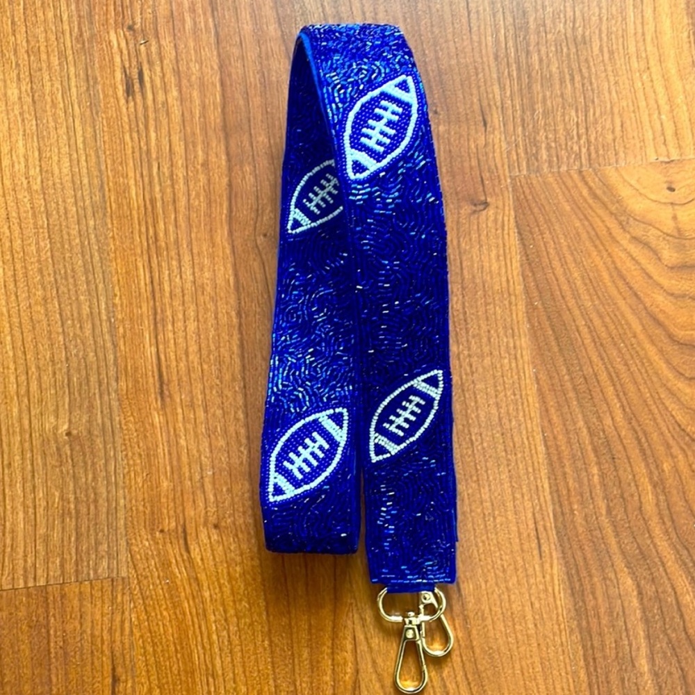 NEW Blue and White Beaded Football Purse Strap